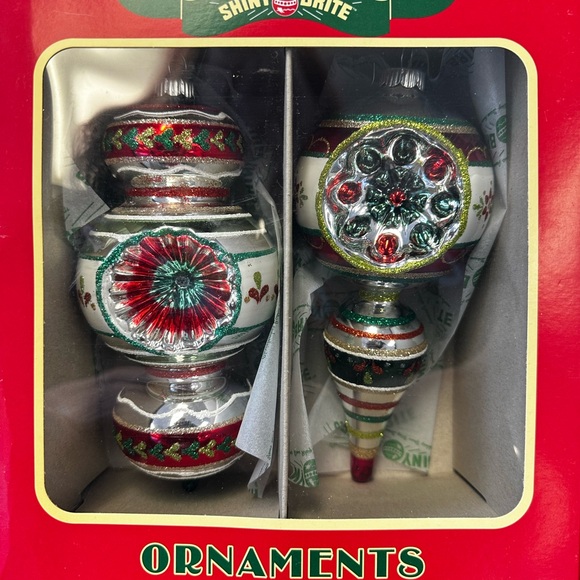 Radko Shiny Brite 2 Christmas Finial Indent Ornaments Red Green 7” NEW - Picture 1 of 5
